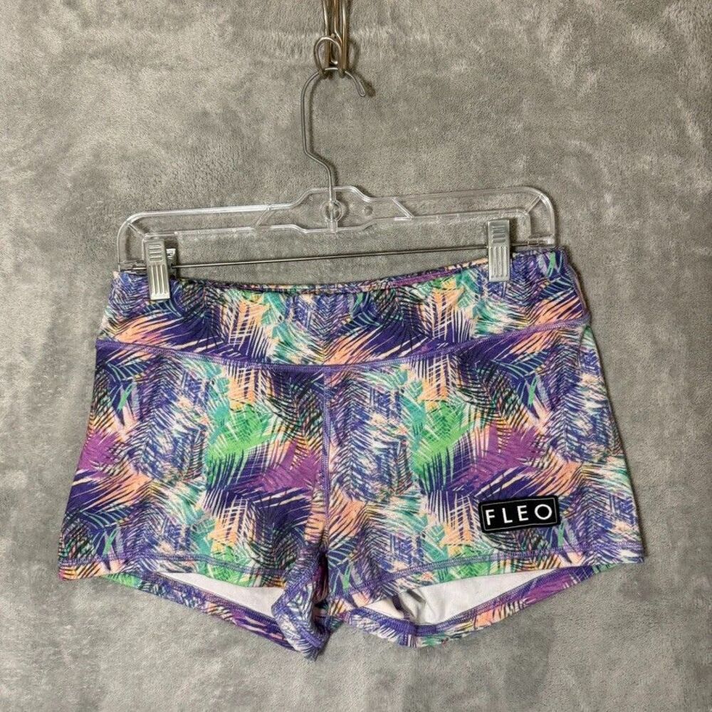 FLEO Yoga Shorts Women's L Booty Short Stretch Multicolor Print CrossFit Gym